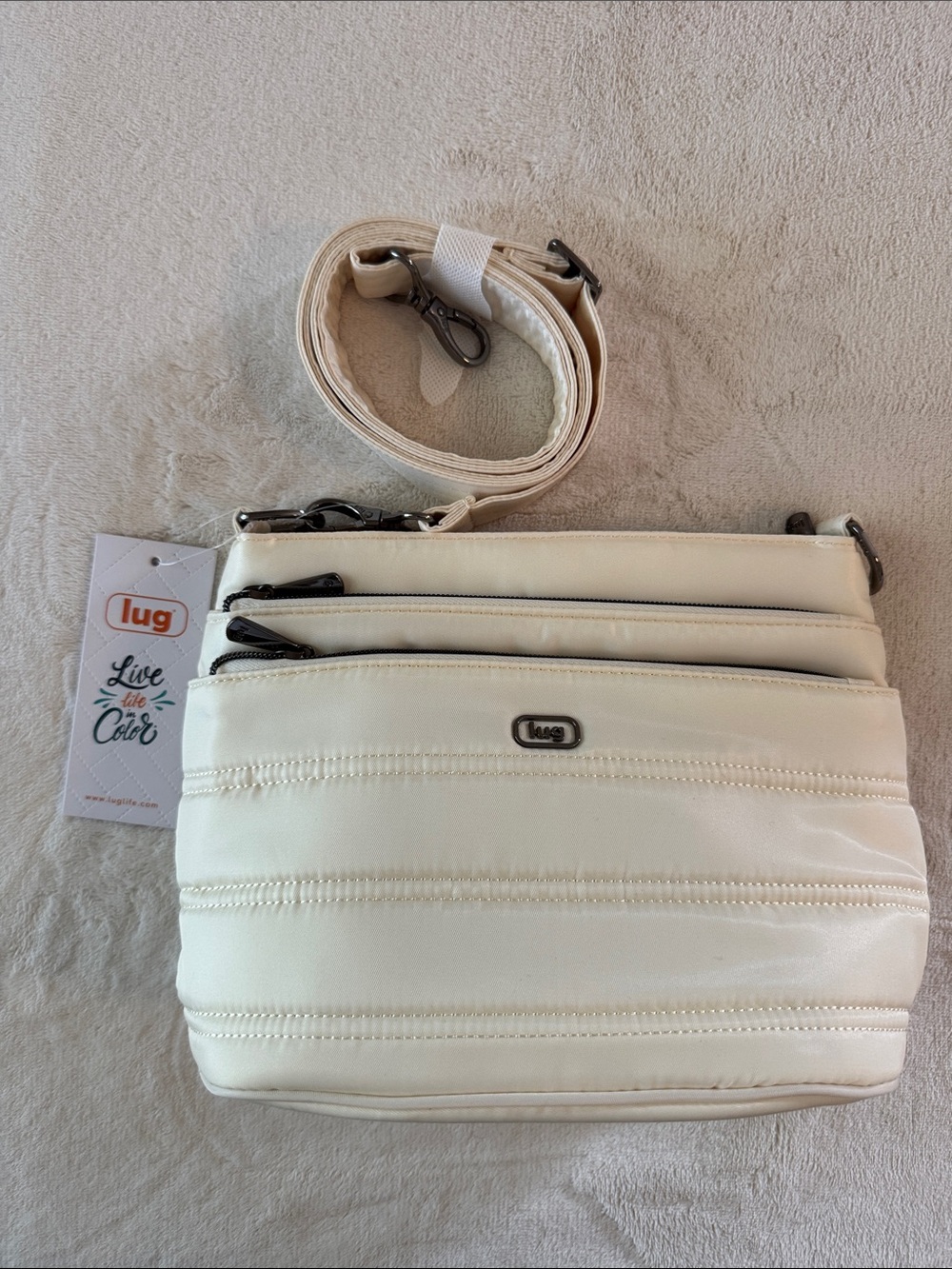 lug Cream “Corral” Triple-Zip Quilted Crossbody Bag